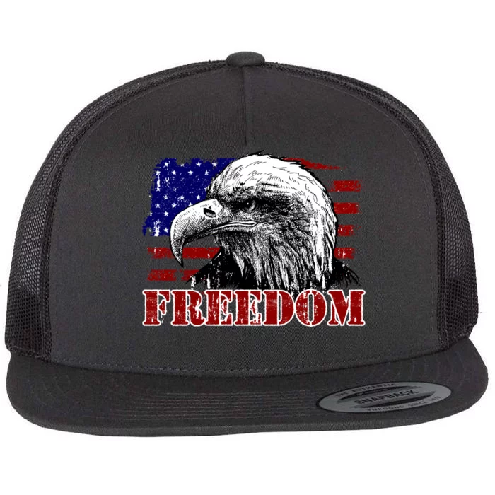 Bald Eagle Distressed USA Flag Freedom 4th of July Flat Bill Trucker Hat