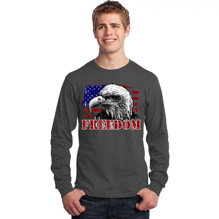 Bald Eagle Distressed USA Flag Freedom 4th of July Tall Long Sleeve T-Shirt