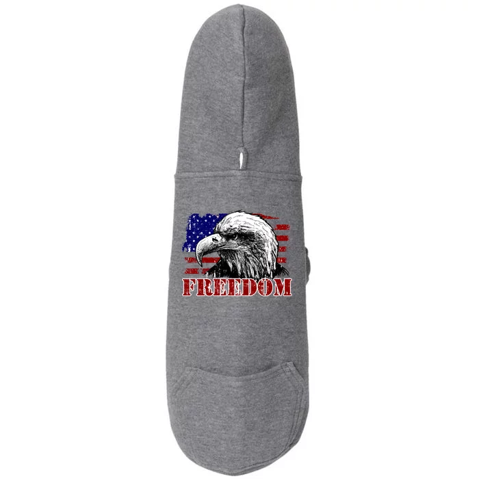 Bald Eagle Distressed USA Flag Freedom 4th of July Doggie 3-End Fleece Hoodie