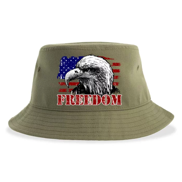 Bald Eagle Distressed USA Flag Freedom 4th of July Sustainable Bucket Hat