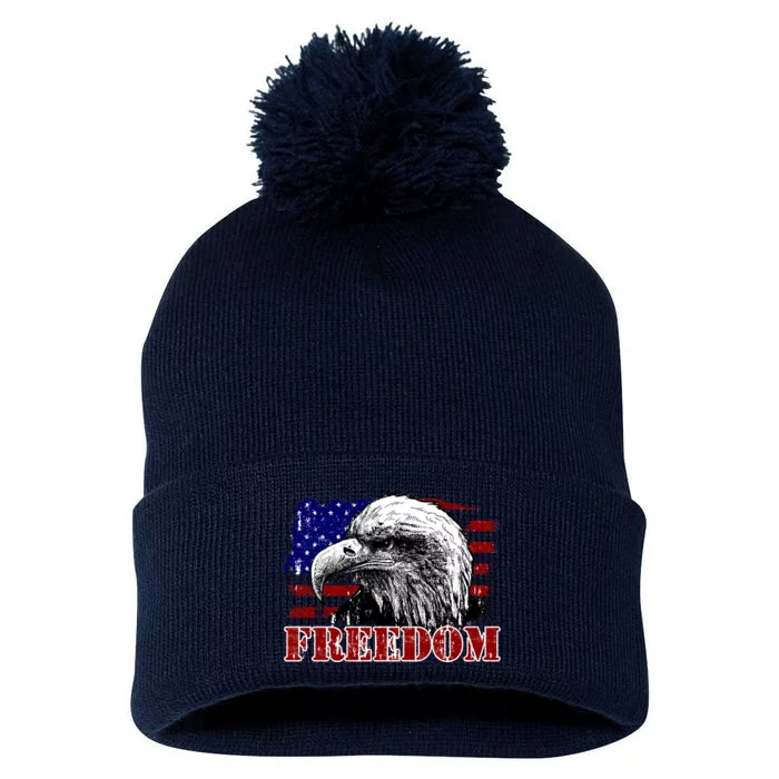 Bald Eagle Distressed USA Flag Freedom 4th of July Pom Pom 12in Knit Beanie