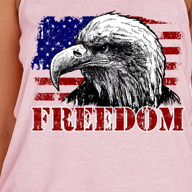 Bald Eagle Distressed USA Flag Freedom 4th of July Women's Knotted Racerback Tank