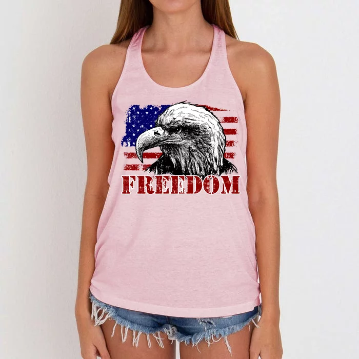 Bald Eagle Distressed USA Flag Freedom 4th of July Women's Knotted Racerback Tank