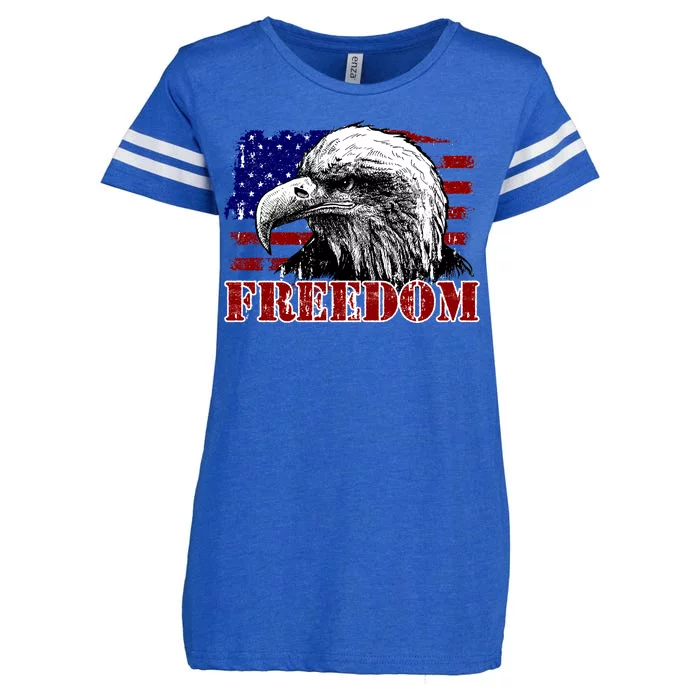 Bald Eagle Distressed USA Flag Freedom 4th of July Enza Ladies Jersey Football T-Shirt