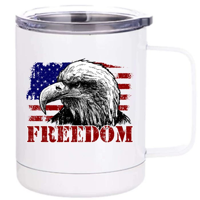 Bald Eagle Distressed USA Flag Freedom 4th of July Front & Back 12oz Stainless Steel Tumbler Cup