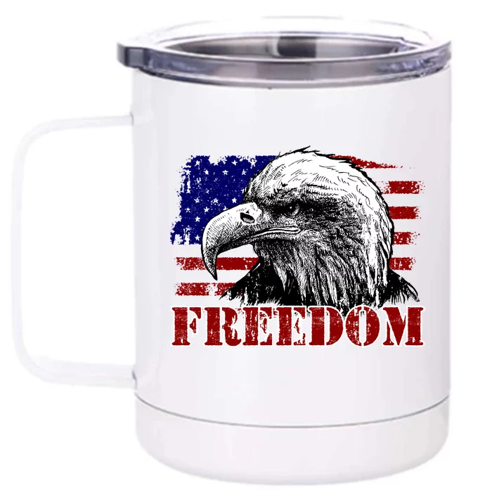 Bald Eagle Distressed USA Flag Freedom 4th of July Front & Back 12oz Stainless Steel Tumbler Cup