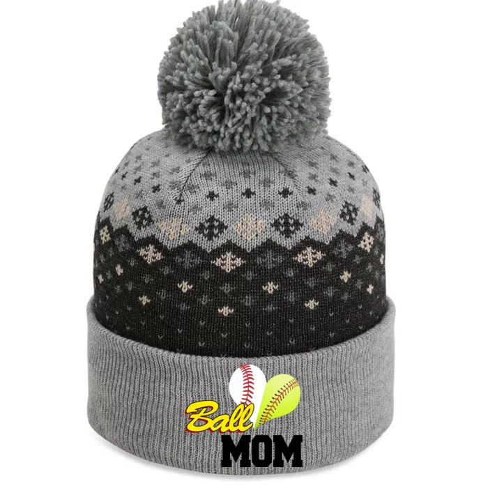 Ball Mom Heart Baseball Fan The Baniff Cuffed Pom Beanie