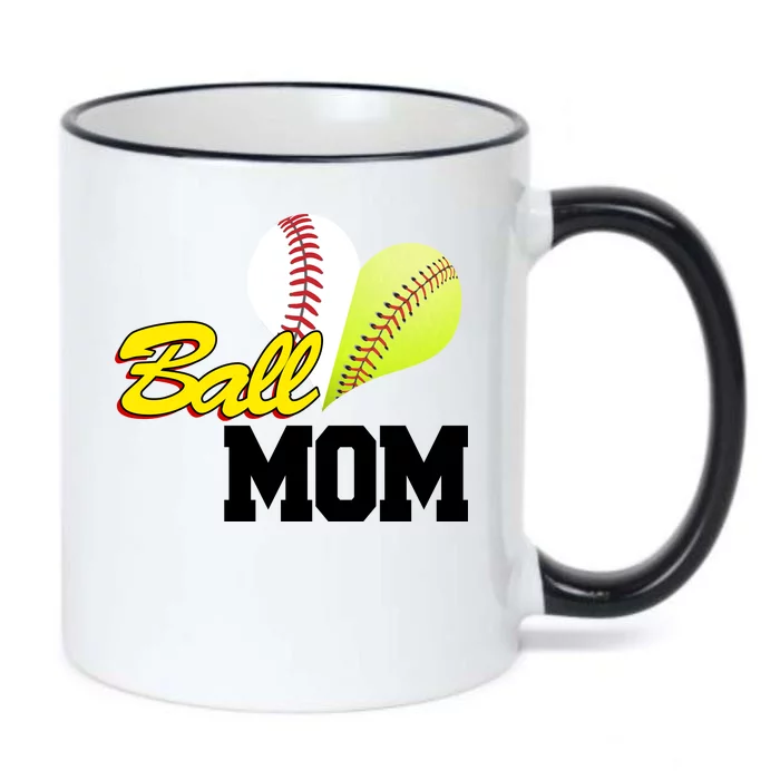 Ball Mom Heart Baseball Fan Black Color Changing Mug