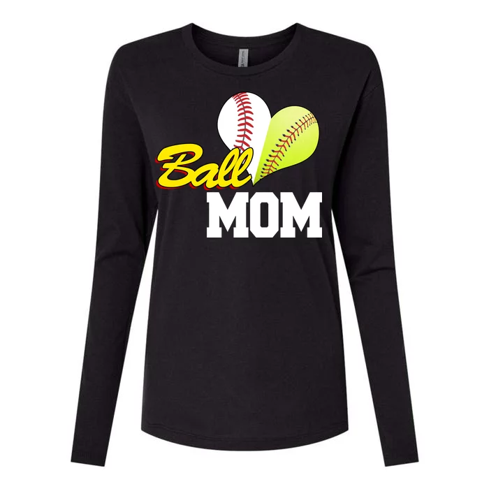 Ball Mom Heart Baseball Fan Womens Cotton Relaxed Long Sleeve T-Shirt