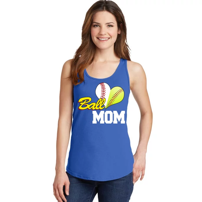 Ball Mom Heart Baseball Fan Ladies Essential Tank