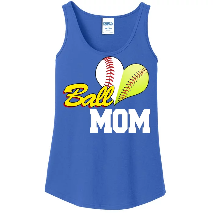 Ball Mom Heart Baseball Fan Ladies Essential Tank