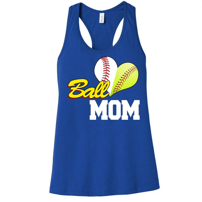 Ball Mom Heart Baseball Fan Women's Racerback Tank