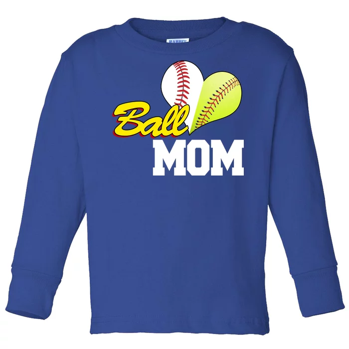 Ball Mom Heart Baseball Fan Toddler Long Sleeve Shirt