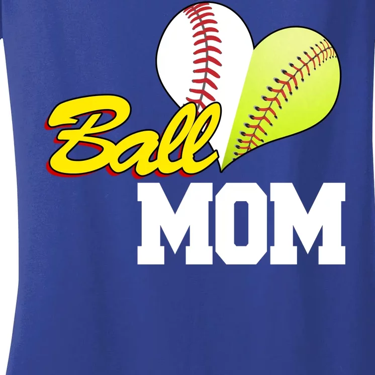 Ball Mom Heart Baseball Fan Women's V-Neck T-Shirt