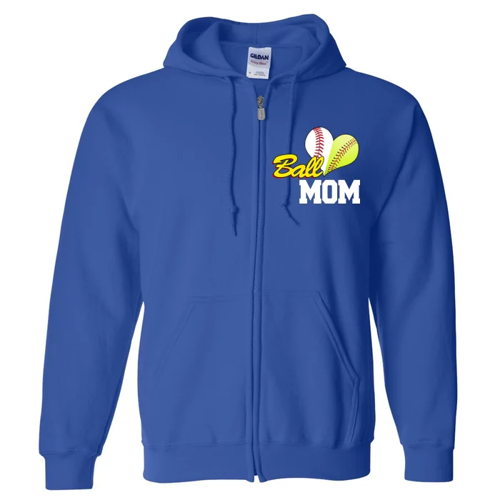 Ball Mom Heart Baseball Fan Full Zip Hoodie