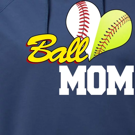 Ball Mom Heart Baseball Fan Performance Fleece Hoodie