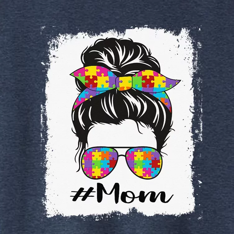 Bleached Autism Mom Messy Bun Autism Awareness Women's Crop Top Tee