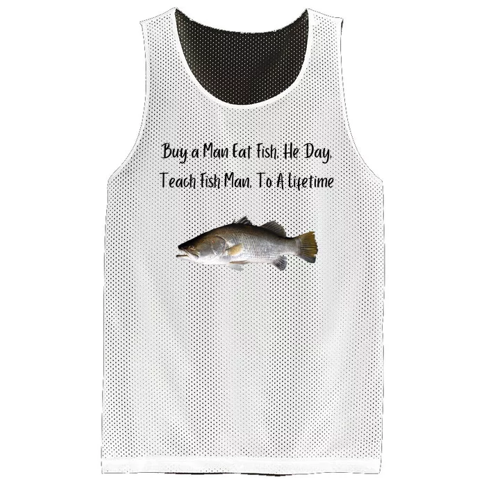 Buy A Man Eat Fish He Day Teach Fish Man To A Lifetime Funny Meme Mesh Reversible Basketball Jersey Tank