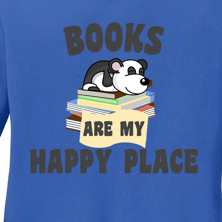 Books Are My Happy Place Funny Panda Bookworm Gift Ladies Long Sleeve Shirt