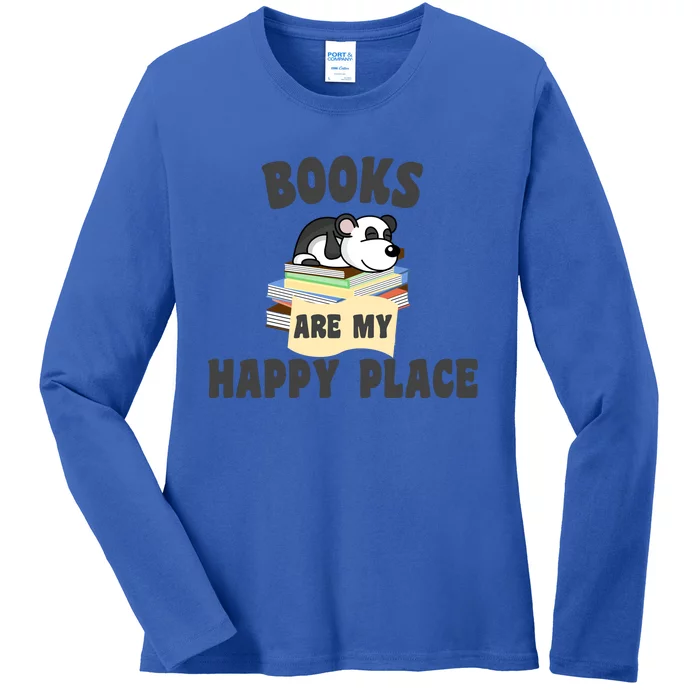 Books Are My Happy Place Funny Panda Bookworm Gift Ladies Long Sleeve Shirt