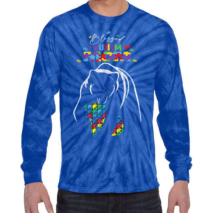 Blessed Autism Mom Mother Autistic Awareness Mama Bear Great Gift Tie-Dye Long Sleeve Shirt