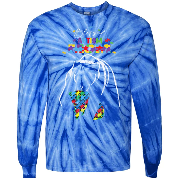 Blessed Autism Mom Mother Autistic Awareness Mama Bear Great Gift Tie-Dye Long Sleeve Shirt