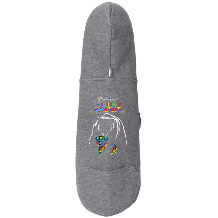 Blessed Autism Mom Mother Autistic Awareness Mama Bear Great Gift Doggie 3-End Fleece Hoodie