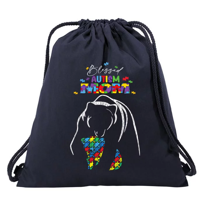 Blessed Autism Mom Mother Autistic Awareness Mama Bear Great Gift Drawstring Bag