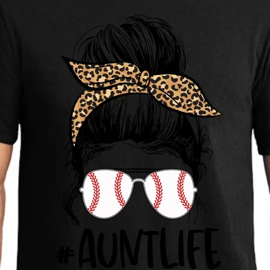 Baseball Aunt Messy Bun Auntie Life Messy Bun Mothers Day Gift Pajama Set