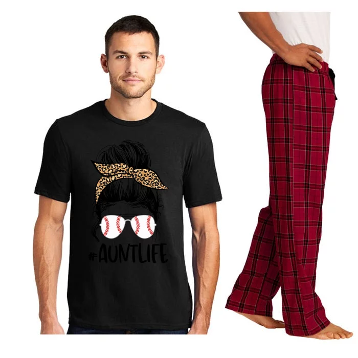 Baseball Aunt Messy Bun Auntie Life Messy Bun Mothers Day Gift Pajama Set