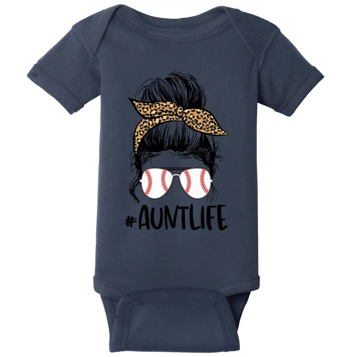 Baseball Aunt Messy Bun Auntie Life Messy Bun Mothers Day Gift Baby Bodysuit