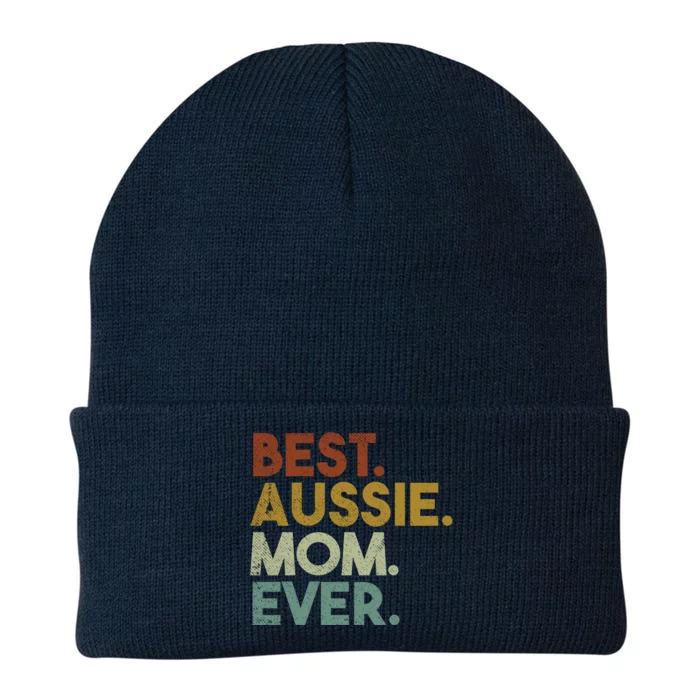 Best Aussie Mom Ever Retro Australian Shepherd Dog Gift Knit Cap Winter Beanie