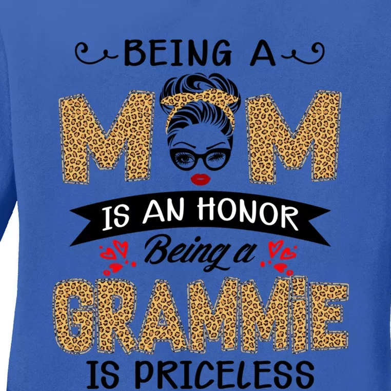 Being A Mom Is An Honor Being A Grammie Is Priceless Leopard Great Gift Ladies Long Sleeve Shirt