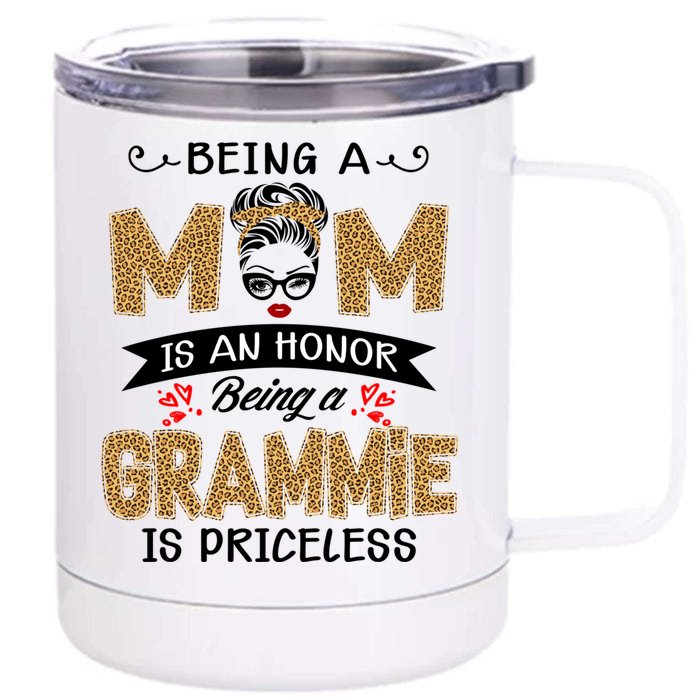 Being A Mom Is An Honor Being A Grammie Is Priceless Leopard Great Gift Front & Back 12oz Stainless Steel Tumbler Cup