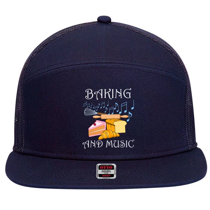 Baking And Music Notes Ironic Musician Chef Gift 7 Panel Mesh Trucker Snapback Hat