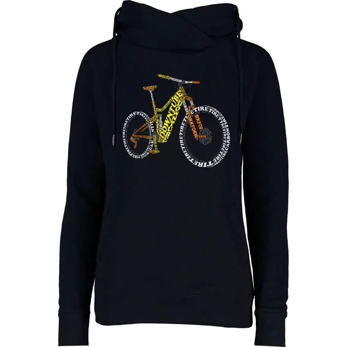 Bicycle Anatomy Mountain Bike MTB Parts Funny Biker Rider Womens Funnel Neck Pullover Hood