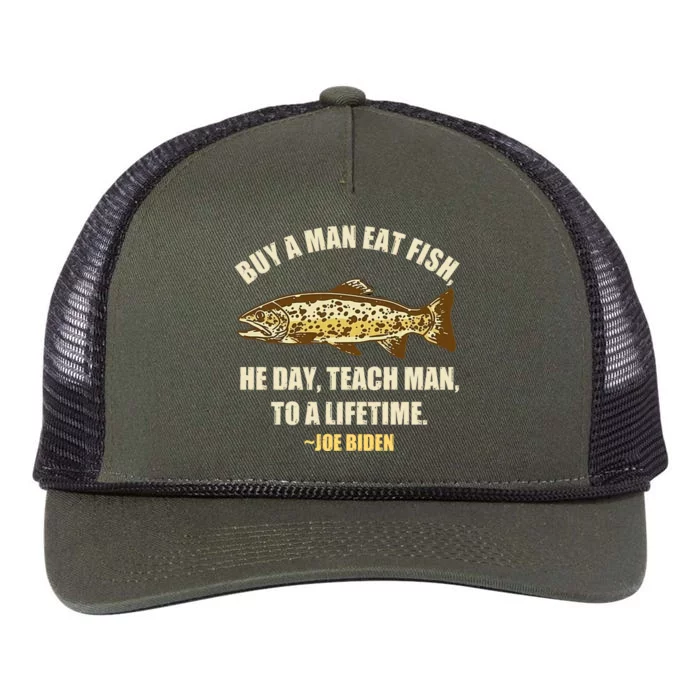 Buy A Man Eat Fish Joe Biden Retro Rope Trucker Hat Cap