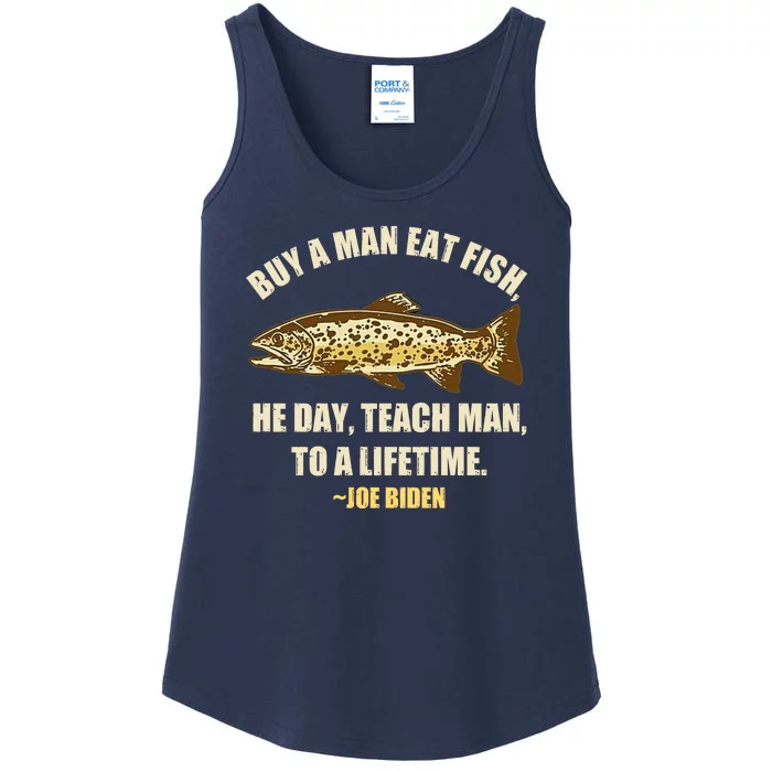 Buy A Man Eat Fish Joe Biden Ladies Essential Tank