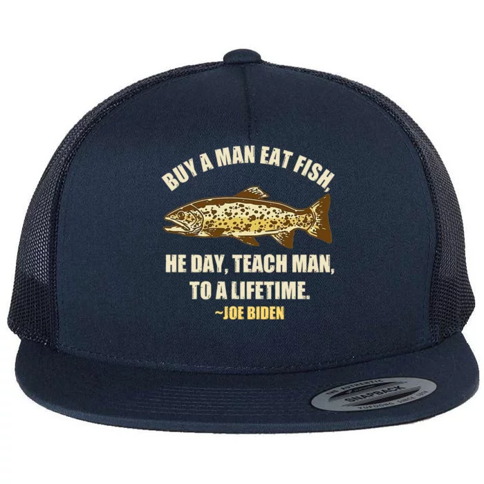 Buy A Man Eat Fish Joe Biden Flat Bill Trucker Hat