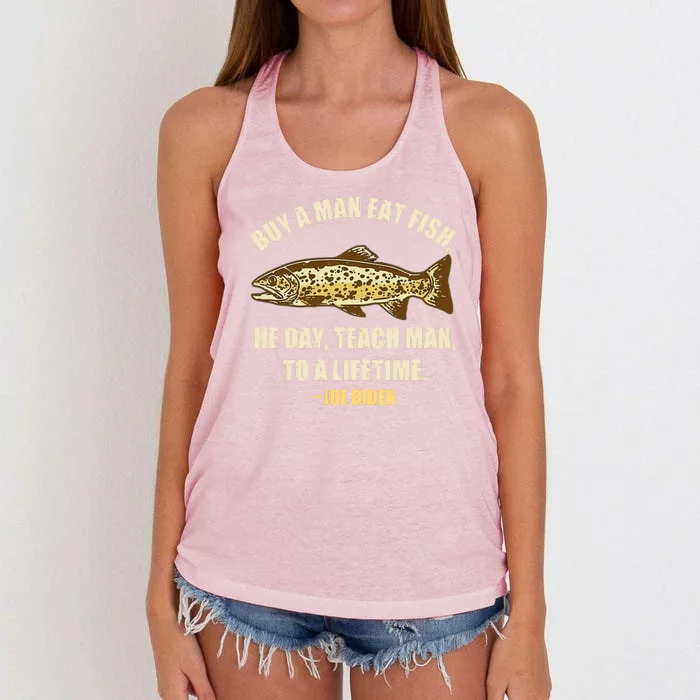 Buy A Man Eat Fish Joe Biden Women's Knotted Racerback Tank