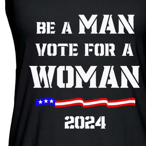 Be A Man Vote For A Woman Kamala Harris 2024 Walz Us Flag Ladies Essential Flowy Tank