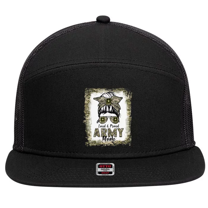 Bleached Army Mom Messy Bun Loud and Proud Army Mom 7 Panel Mesh Trucker Snapback Hat