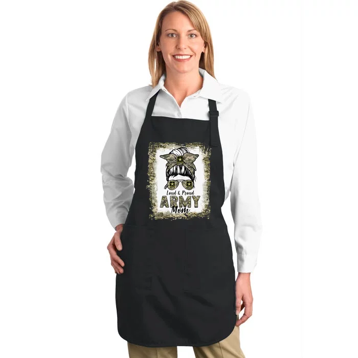 Bleached Army Mom Messy Bun Loud and Proud Army Mom Full-Length Apron With Pocket