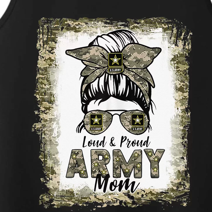 Bleached Army Mom Messy Bun Loud and Proud Army Mom Performance Tank