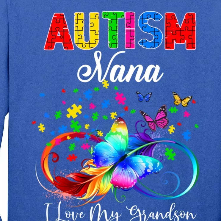 Butterfly Autism Nana I Love My Grandson Support Autistic Gift Tall Long Sleeve T-Shirt