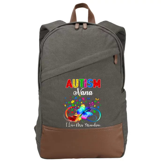 Butterfly Autism Nana I Love My Grandson Support Autistic Gift Cotton Canvas Backpack