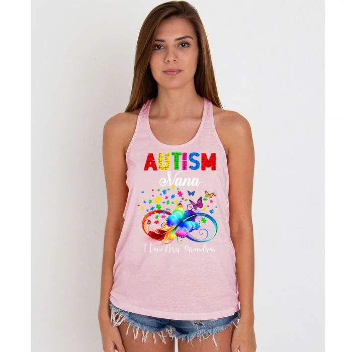 Butterfly Autism Nana I Love My Grandson Support Autistic Gift Women's Knotted Racerback Tank