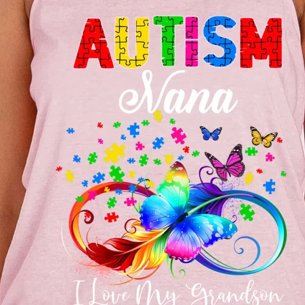 Butterfly Autism Nana I Love My Grandson Support Autistic Gift Women's Knotted Racerback Tank