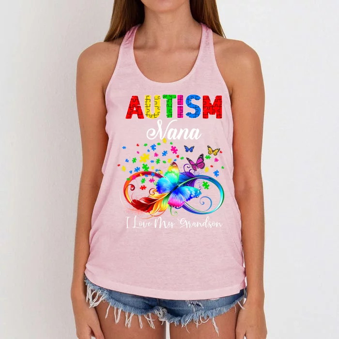 Butterfly Autism Nana I Love My Grandson Support Autistic Gift Women's Knotted Racerback Tank