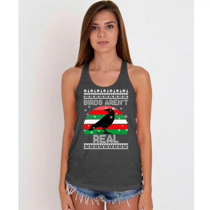 Bird Are Not Real Conspiracy Ugly Christmas Sweater Women's Knotted Racerback Tank